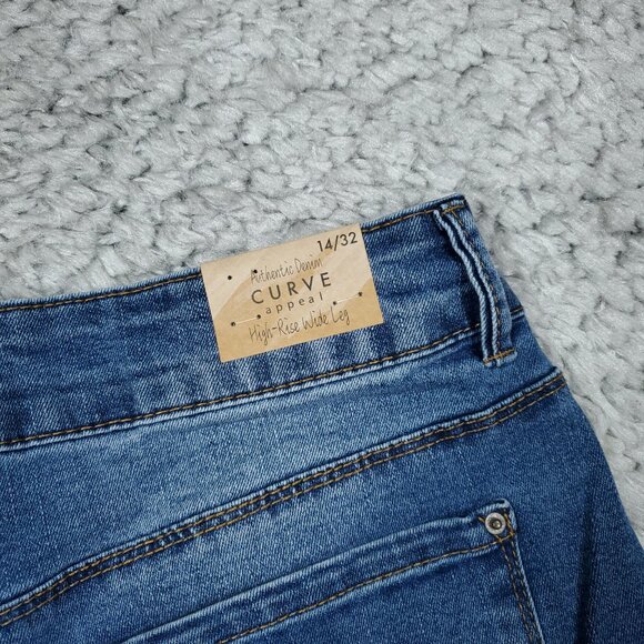 CROPPED Curve Appeal High Rise Wide Leg Stretch Blue Jeans Size 14 32 - Picture 5 of 8